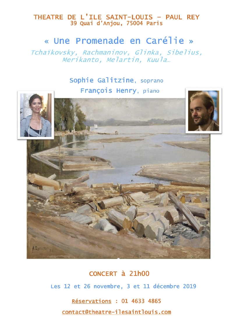 Affiche. Une promenade en Carélie. Avec Sophie Galitzine, soprano et le pianiste François Henry. 2019-11-26